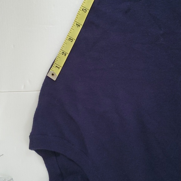 Anthropologie Batwing Sweater Size L Navy Blue Greenish Yellow Stripes LS - Picture 11 of 14